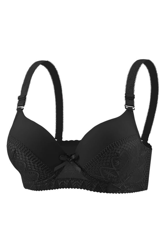 Full Coverage Lace Bras for Women Adjustable Straps Comfortable Everyday Bras for Office Wear Push Up Wireless Lightly Lined Bra 38B, Black