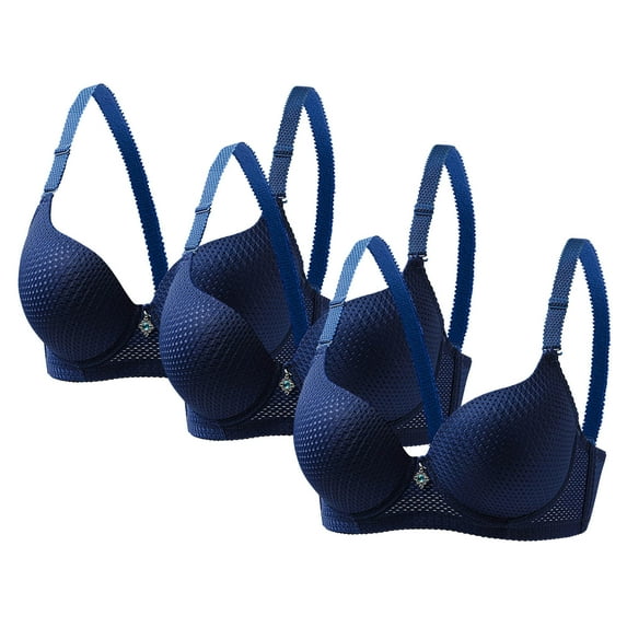 Fatuov Full Coverage Underwire Bras for Women Push Up Supportive Solid Color Soft Everyday Bra for Office, Lightly Lined Bra 3-Pack, 36B, Dark Blue