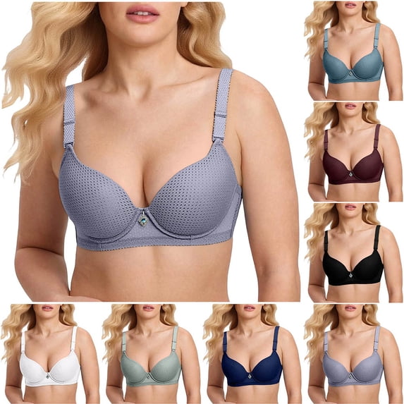 Fatuov Push Up Bras for Women Full Coverage Supportive Underwire, Adjustable Strap Comfort Bra for Travel, Lightly Lined Bra 44B, Gray