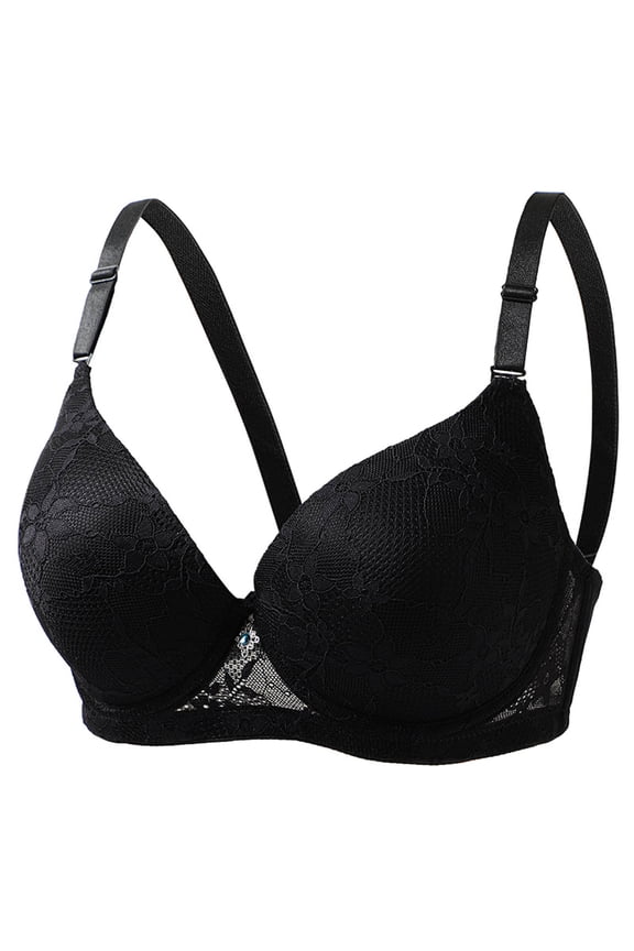 Full Coverage Wire Bras for Women Supportive Solid Color Soft Everyday Bra for Running, Push Up Lightly Lined Bra 40B, Black