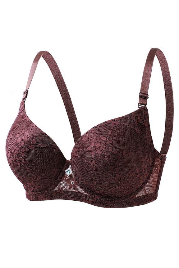Full Coverage Wire Bras for Women Supportive Solid Color Soft Everyday Bra for Running, Push Up Lightly Lined Bra 40B, Coffee