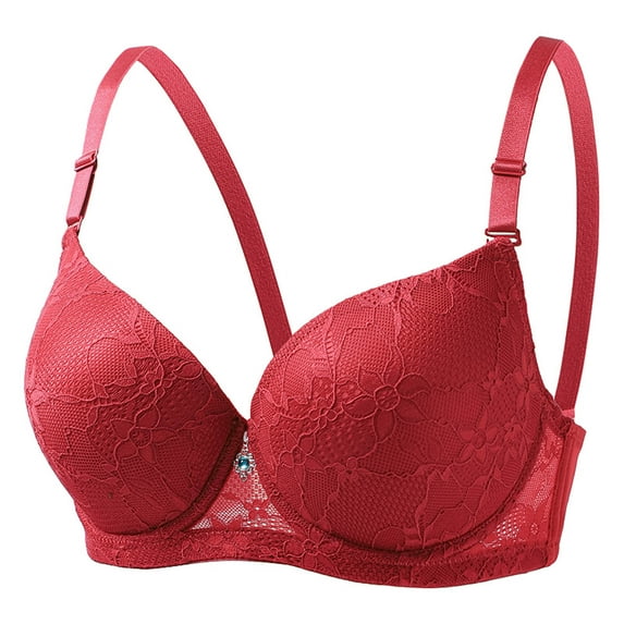 Fatuov Full Coverage Wire Bras for Women Supportive Solid Color Soft Everyday Bra for Running, Push Up Lightly Lined Bra 40B, Red