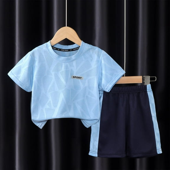 Fatuov Girl Boy's Casual Summer Outfit Soft Short Set for Outdoor Cute Print 2-Piece Clothes 3 Years, Blue