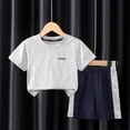 thumbnail image 1 of Fatuov Girl Boy's Casual Summer Outfit Soft Short Set for Outdoor Cute Print 2-Piece Clothes 5 Years, Gray, 1 of 3