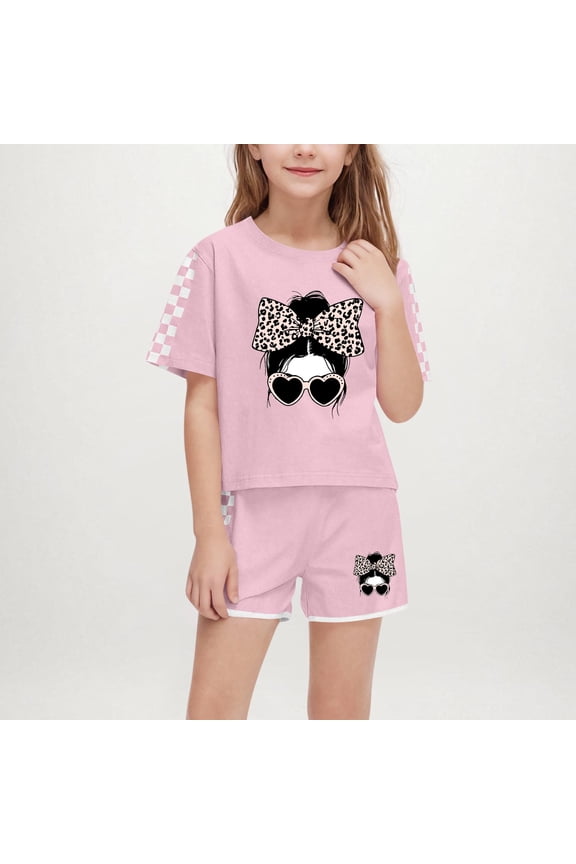 Girl Boy's Round Neck T-shirt and Shorts Set Cute Print Summer Soft T-shirt Set for Gift 2-Piece Clothes Size 5T