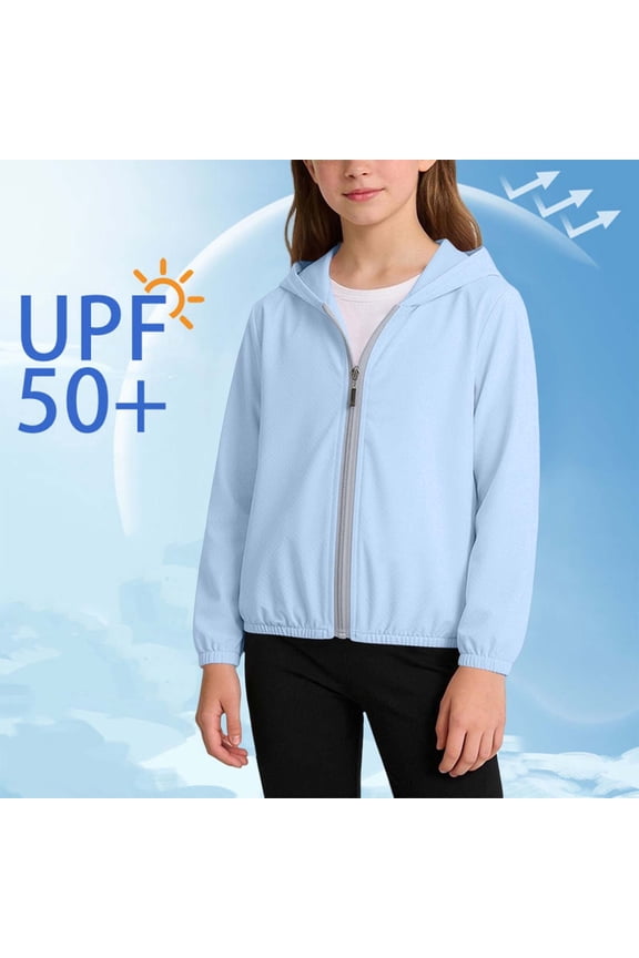 Girl Summer Outfits Lightweight Long Sleeve Hooded Jacket for Beach Full Zip Cover Up 7-8 Years