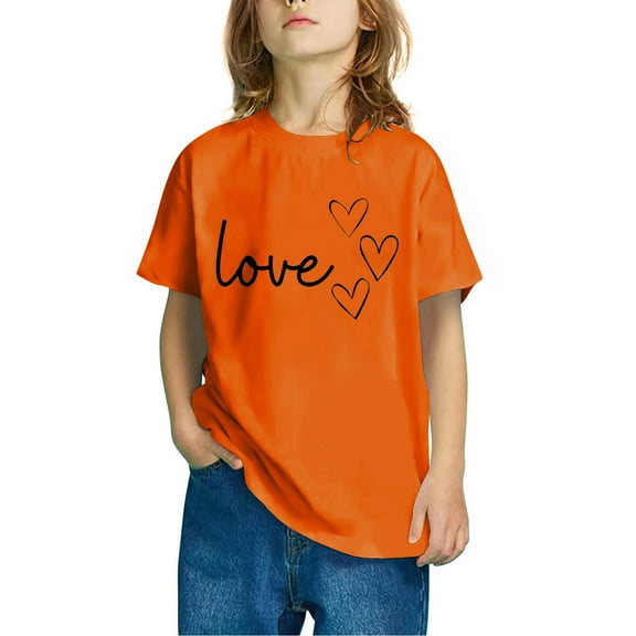 Fatuov Girl's Valentine Graphic T-Shirt Heart Print Short Sleeve Round Neck Everyday Cotton Tees for Kids Boys 3-14 Years