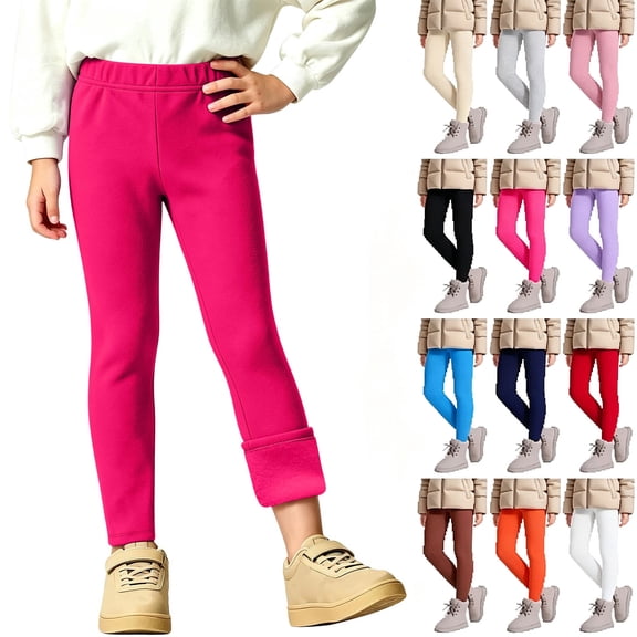 Fatuov Girls Fleece Lined Leggings Thick Thermal Tights Kids Winter Soft Full Length Stretchy Pants Size 2T
