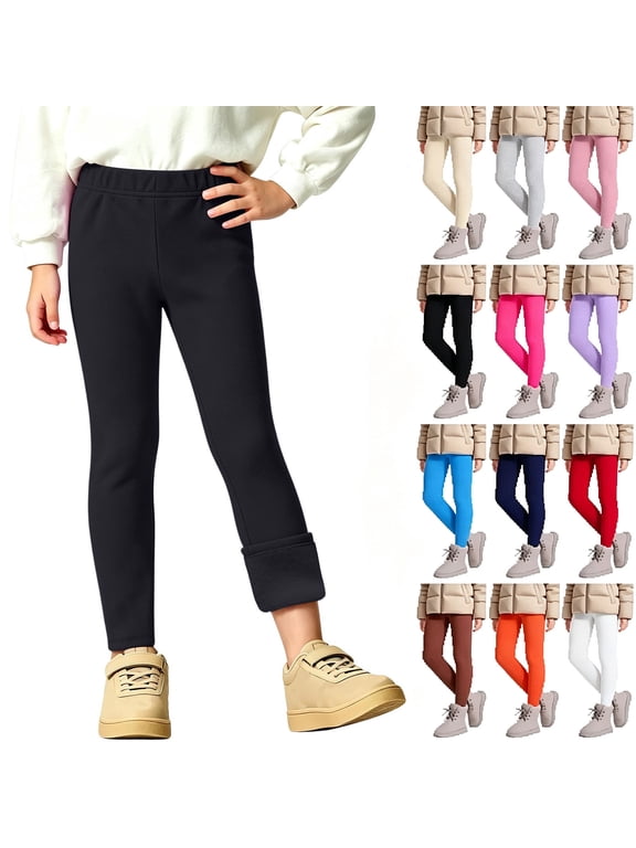 Girls Fleece Lined Leggings Thick Thermal Tights Kids Winter Soft Full Length Stretchy Pants Size 6 Years