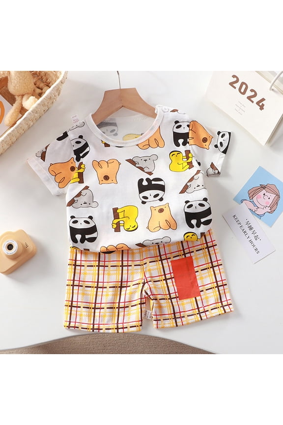 Graphic Tees and Shorts Set for Girls Crew Neck Summer Soft Short Sleeve Outfits for Home Cute Print Two-Piece Set 2 Years, White, 100% Cotton