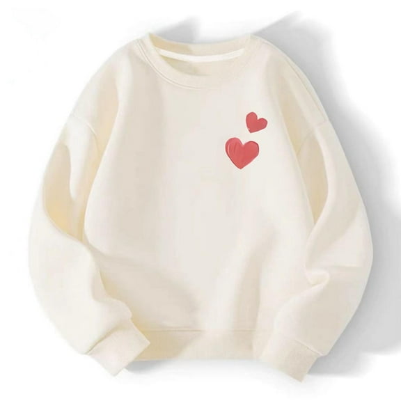 Fatuov Heart Print Shirt for Kids Long Sleeve Crewneck Valentine's Day Shirts Soft Girls Boys Tops