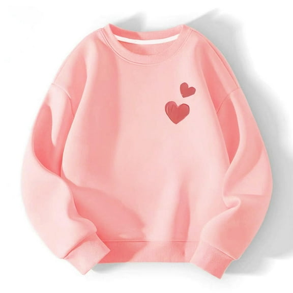 Fatuov Heart Print Top for Girls Valentine's Day Shirts Crewneck Long Sleeve Soft Kids Tops