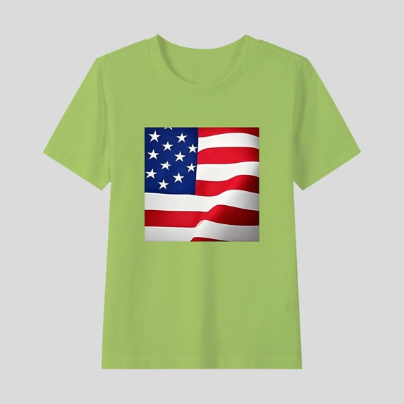 Fatuov Kids American Flag Tee Summer Round Neck Independence Day Short Sleeve Casual T-Shirt for Girls Boys Patriotic Fourth of July Tshirt 2-15 Years
