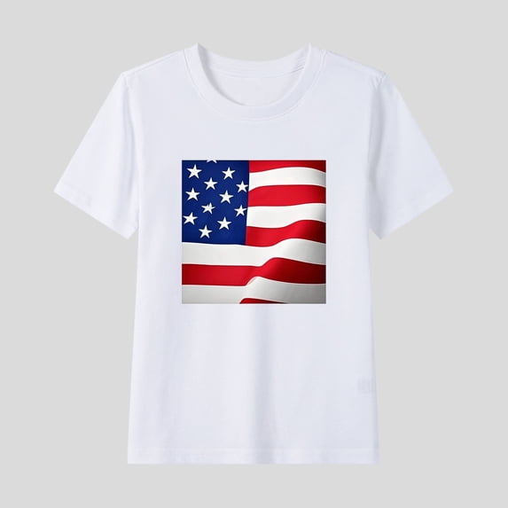 Fatuov Kids American Flag Tee Summer Round Neck Independence Day Short Sleeve Casual T-Shirt for Girls Boys Patriotic Fourth of July Tshirt 2-15 Years
