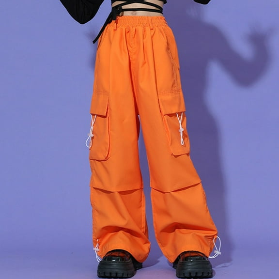 Fatuov Kids Cargo Pants with Pocket Elastic Waisted Sweatpants for Boy Girl Trendy Solid Color Loose Long Pants