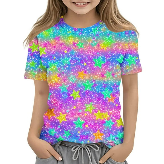 Fatuov Kids Casual Tees Cute Printed Short Sleeve Lightweight Graphic Tees for Play Round Neck Tshirts 4T