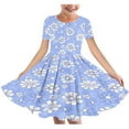 thumbnail image 1 of Fatuov Girls Dresses Summer Floral Print Play Dresses for Girls,Kids,Toddler Short Sleeve Crew Neck Midi Dance Dress Blue Size 9-10 Years, 1 of 4