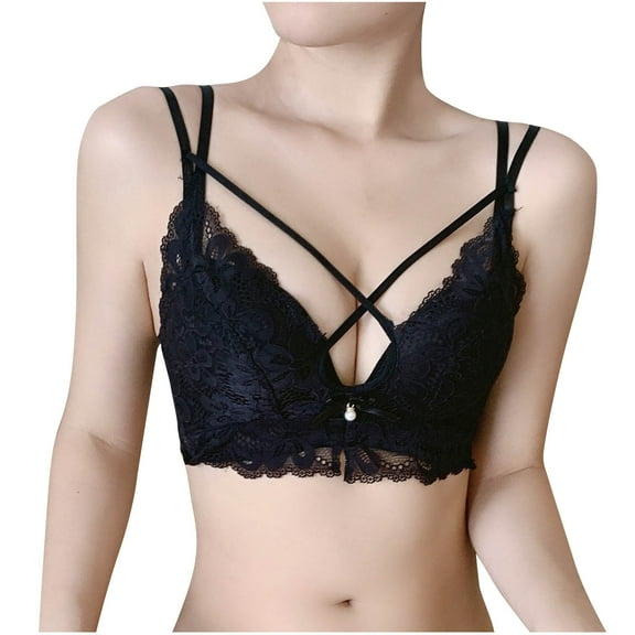 Fatuov Lace Plus Size Bras for Women Wireless Comfort Bralette Underwear for School Solid Color Push-Up Bras 32A, Black