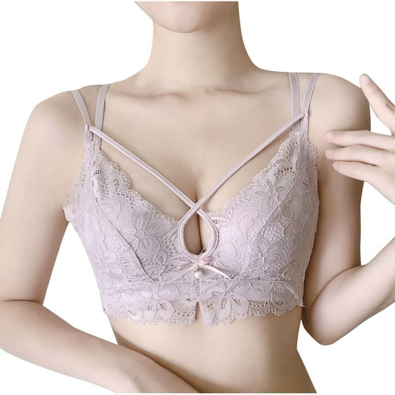 Fatuov Lace Plus Size Bras for Women Wireless Comfort Bralette Underwear for School Solid Color Push-Up Bras 34A, Purple