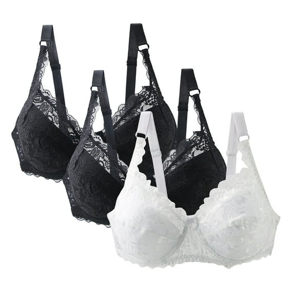 Fatuov Lace Seamless Bras for Women Plus Size Full Coverage Comfort Bras Underwear for Daily Sexy Sports Bras 40C, White, 3-Pack