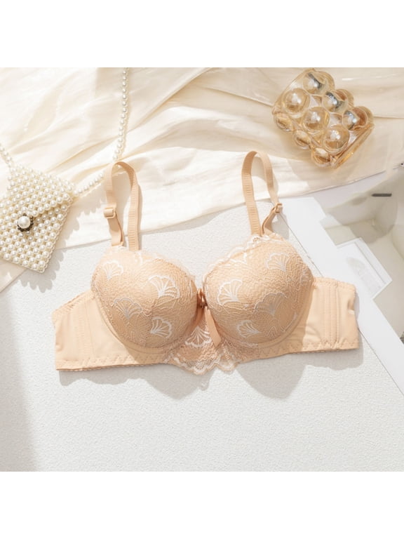 Lace Underwire Bras for Women Solid Color Push Up Comfort Everyday Bra for Work, Full Coverage Supportive Lightly Lined Bra 36A, Beige