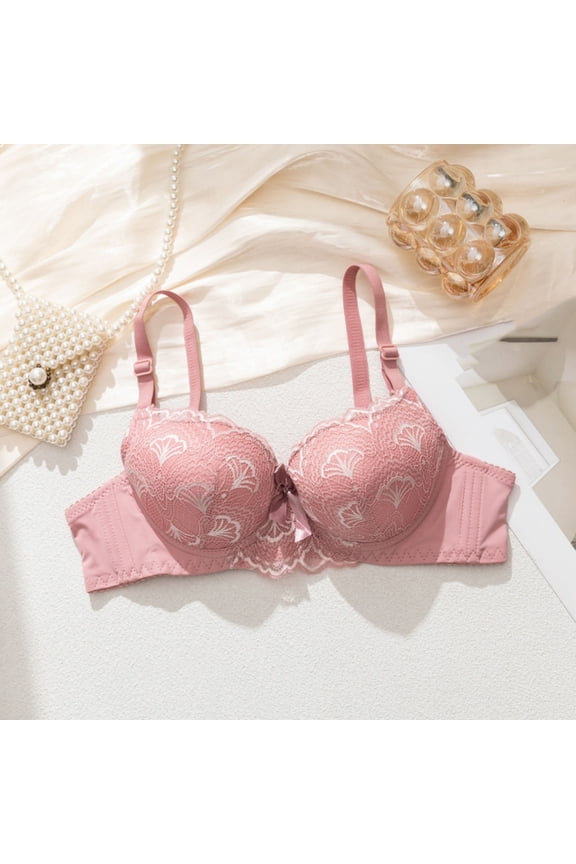 Lace Underwire Bras for Women Solid Color Push Up Comfort Everyday Bra for Work, Full Coverage Supportive Lightly Lined Bra 38A, Pink