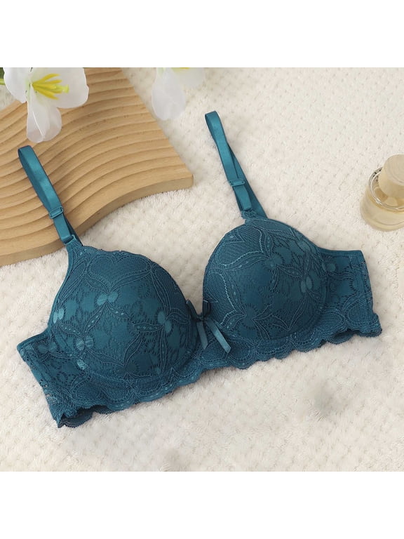 Lace Underwire Bras for Women Supportive Solid Color Full Coverage Comfort Bra for Vacation, Push Up Lightly Lined Bra 32B, Army Green