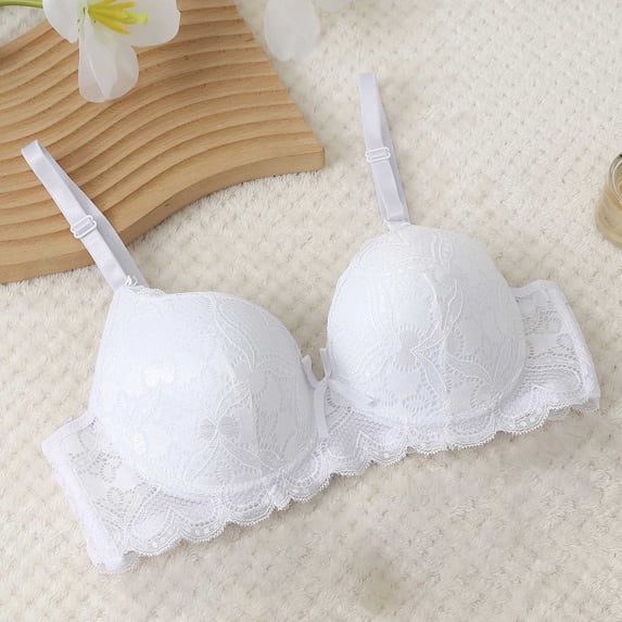 Fatuov Lace Underwire Bras for Women Supportive Solid Color Full Coverage Comfort Bra for Vacation, Push Up Lightly Lined Bra 36B, White