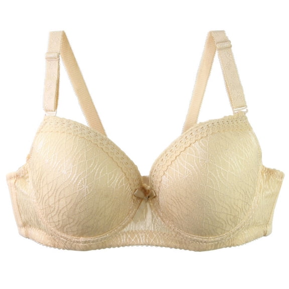 Fatuov Lace Wire Bras for Women Solid Color Comfort T-Shirt Bra for Outdoor, Push Up Full Coverage Supportive Lightly Lined Bra 40C, Beige