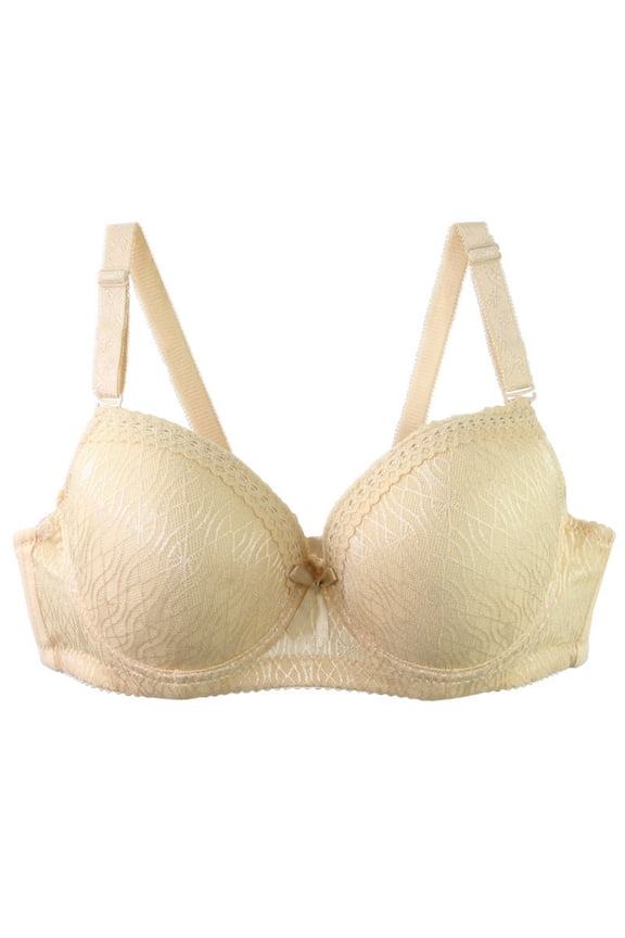 Lace Wire Bras for Women Solid Color Comfort T-Shirt Bra for Outdoor, Push Up Full Coverage Supportive Lightly Lined Bra 40C, Beige