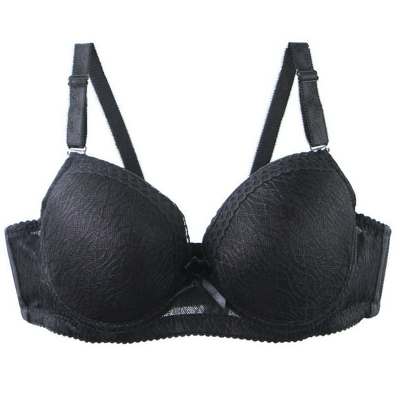 Fatuov Lace Wire Bras for Women Solid Color Comfort T-Shirt Bra for Outdoor, Push Up Full Coverage Supportive Lightly Lined Bra 40C, Black