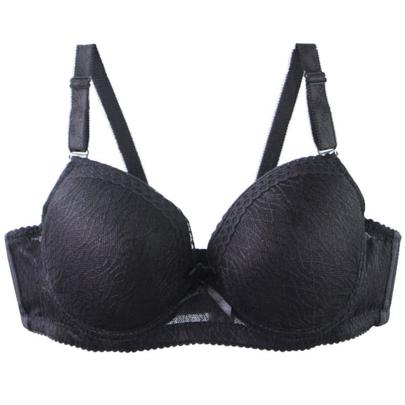 Fatuov Lace Wire Bras for Women Solid Color Comfort T-Shirt Bra for Outdoor, Push Up Full Coverage Supportive Lightly Lined Bra 40C, Black
