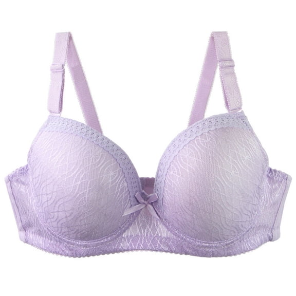 Fatuov Lace Wire Bras for Women Solid Color Comfort T-Shirt Bra for Outdoor, Push Up Full Coverage Supportive Lightly Lined Bra 40C, Purple