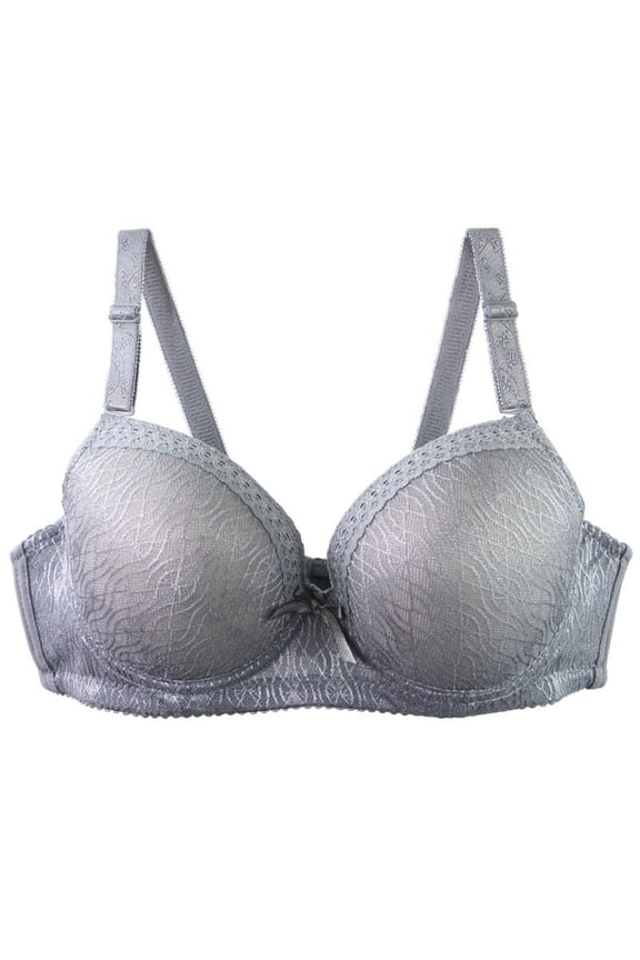 Lace Wire Bras for Women Solid Color Comfort T-Shirt Bra for Outdoor, Push Up Full Coverage Supportive Lightly Lined Bra 40C, Silver