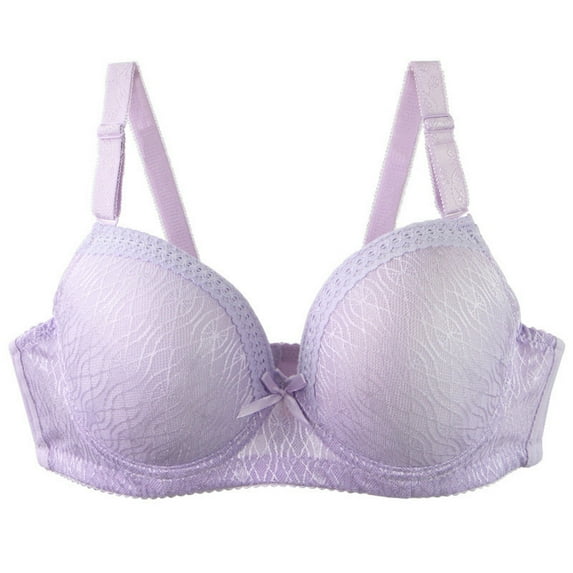 Fatuov Lace Wire Bras for Women Solid Color Comfort T-Shirt Bra for Outdoor, Push Up Full Coverage Supportive Lightly Lined Bra 46C, Purple
