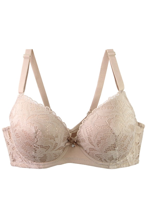 Lace Wire Bras for Women Solid Color Push Up Soft Everyday Bra for Vacation, Supportive Full Coverage Lightly Lined Bra 38C, Khaki