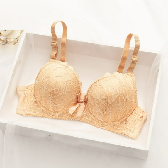 Fatuov Lace Wire Bras for Women Supportive Solid Color Full Coverage Soft Everyday Bra for Party, Push Up Lightly Lined Bra 34A, Beige