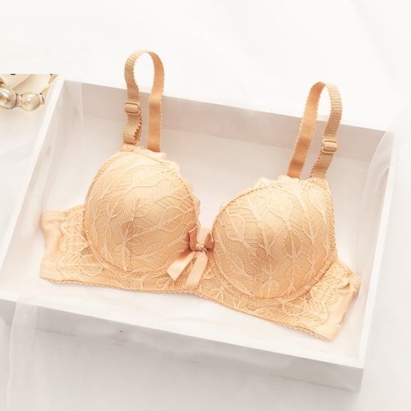 Fatuov Lace Wire Bras for Women Supportive Solid Color Full Coverage Soft Everyday Bra for Party, Push Up Lightly Lined Bra 34A, Beige