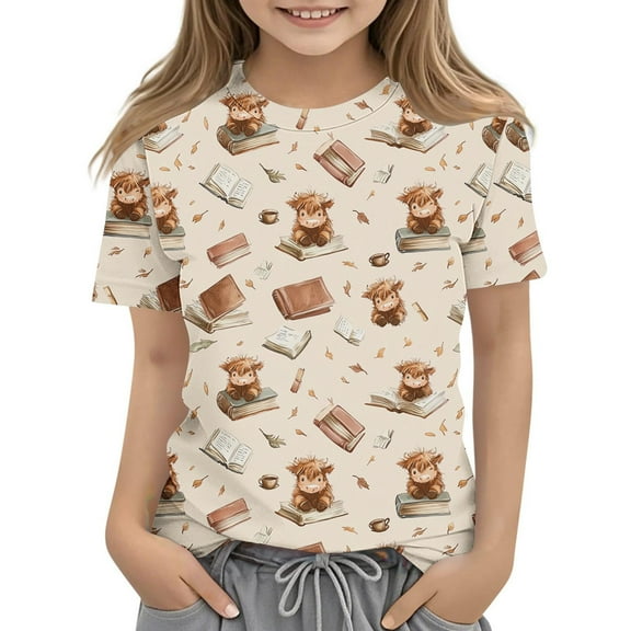 Fatuov Lightweight Kids T-Shirts Short Sleeve Cute Printed Summer Graphic Tees for Home Round Neck Clothing 3T