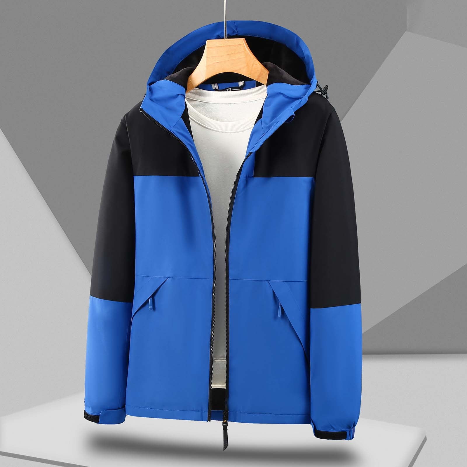 Fatuov Faux Leather jacket for Men Winter Hooded Long Sleeve Fashion Blue  Jackets 