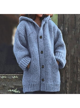 Hooded plain loose long sleeve knitting sweaters online
