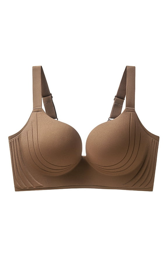 Plus Size Bras for Women Push-Up Solid Color Underwear for Home Soft Bras 38C, Coffee