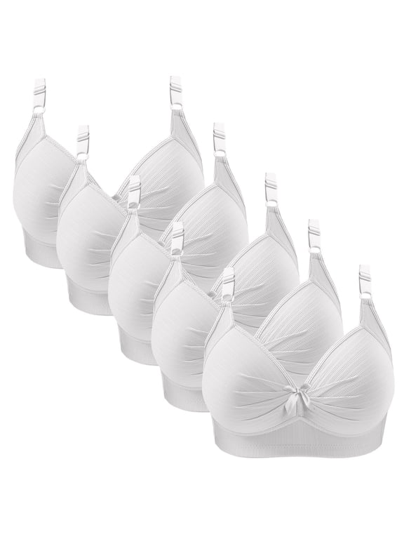 Plus Size Bras for Women Wirefree Soft Everyday Bras for Casual Full Coverage Seamless Push Up T-Shirt Bras, 5-Pack, White, 44B
