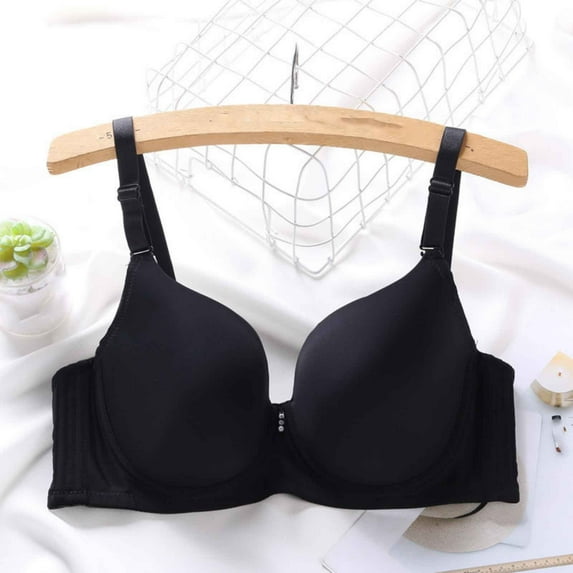 Fatuov Plus Size Underwire Bras for Women Supportive Comfort T-Shirt Bra for Outdoor, Push Up Full Coverage Solid Color Lightly Lined Bra 38D, Black