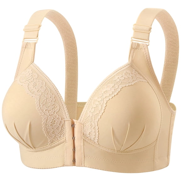 Fatuov Push Up Bras for Women Front Closure Adjustable Straps Full Coverage Seamless Soft Lace Bras for Office Wear Wireless Underwear 34B, Yellow