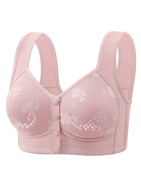 Push-Up Bras for Women Front Closure Plus Size Bralette Wireless Underwear for School Solid Color Support Bras 44B, Pink