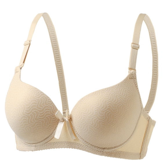 Fatuov Push Up Underwire Bras for Women Comfort Bra for Gift, Full Coverage Solid Color Supportive Lightly Lined Bra 34B, Beige