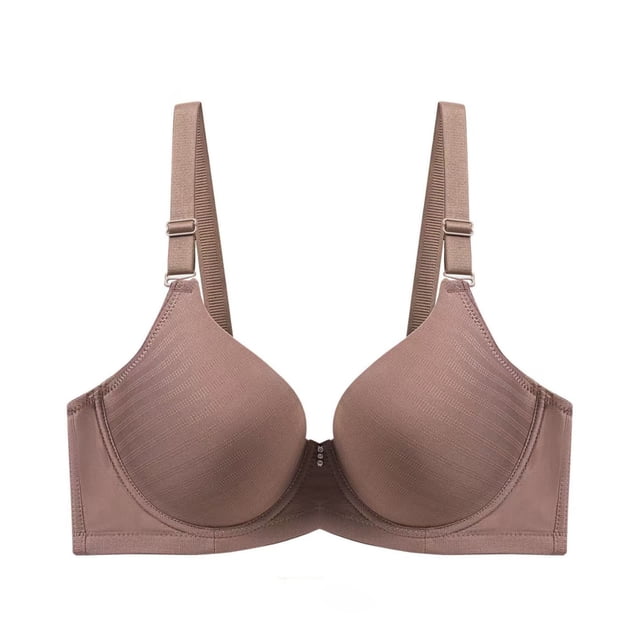 Fatuov Push Up Wire Bras for Women Solid Color Breathable Everyday Bra for Travel, Supportive Full Coverage Lightly Lined Bra 36D, Coffee