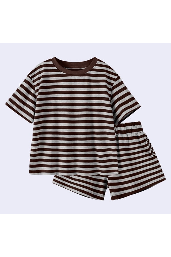 Round Neck T-shirt and Shorts Set for Girl Boy Cute Print Comfortable T-shirt Set for Daily Summer 2-Piece Clothes Size 2T