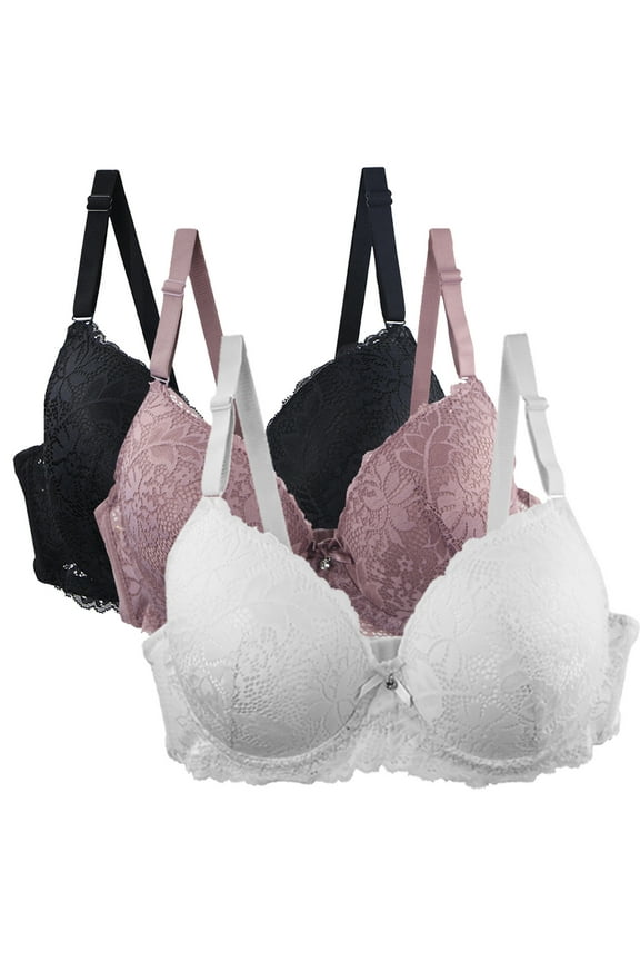 Seamless Bras for Women Plus Size Sexy Full Coverage Comfort Bras Underwear for Casual Outings Lace Bras 44C, Black, 3-Pack
